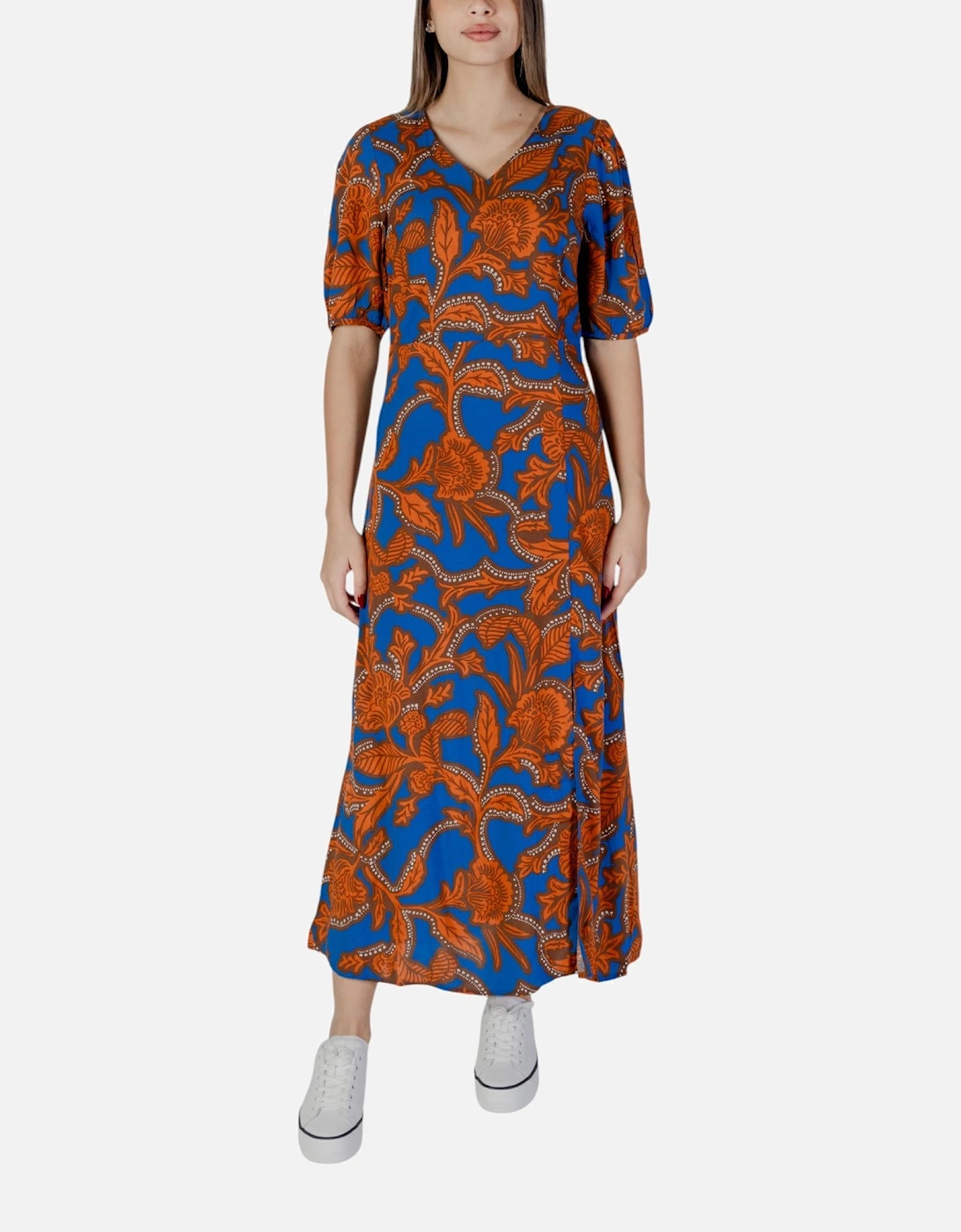 Printed V-Neck Short Sleeve Slip-On Dress Women - Blue Dresses, 4 of 3