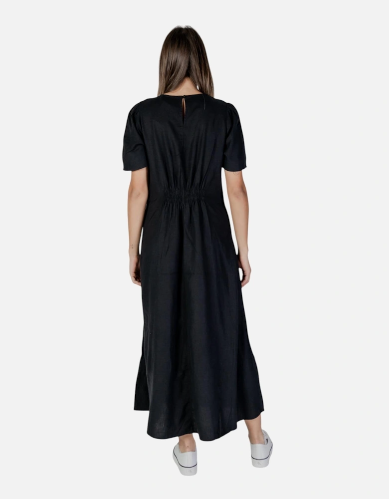 V-Neck Short Sleeve Plain Dress Women - Black Dresses