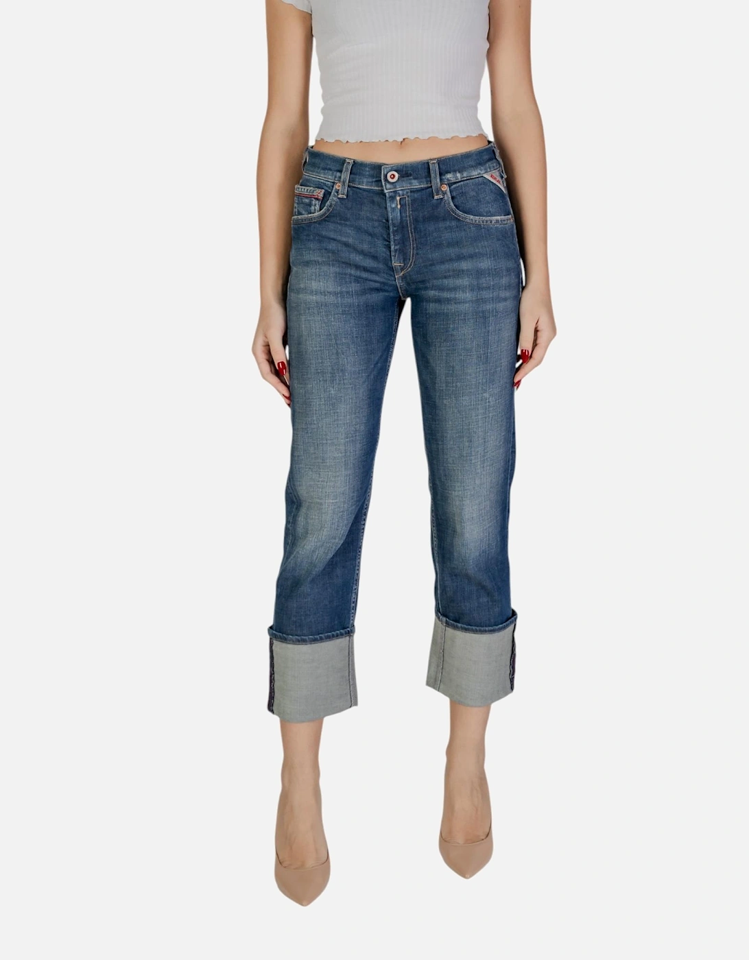 Plain High-Rise Worn-Out Effect Jeans Women - Blue, 4 of 3