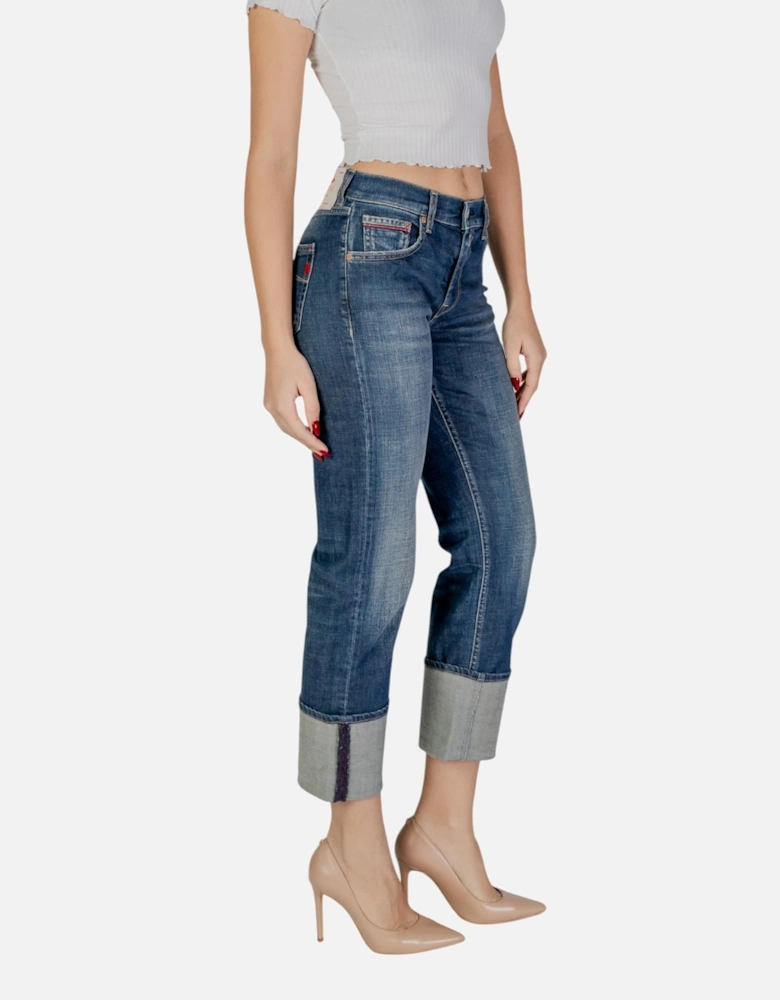 Plain High-Rise Worn-Out Effect Jeans Women - Blue
