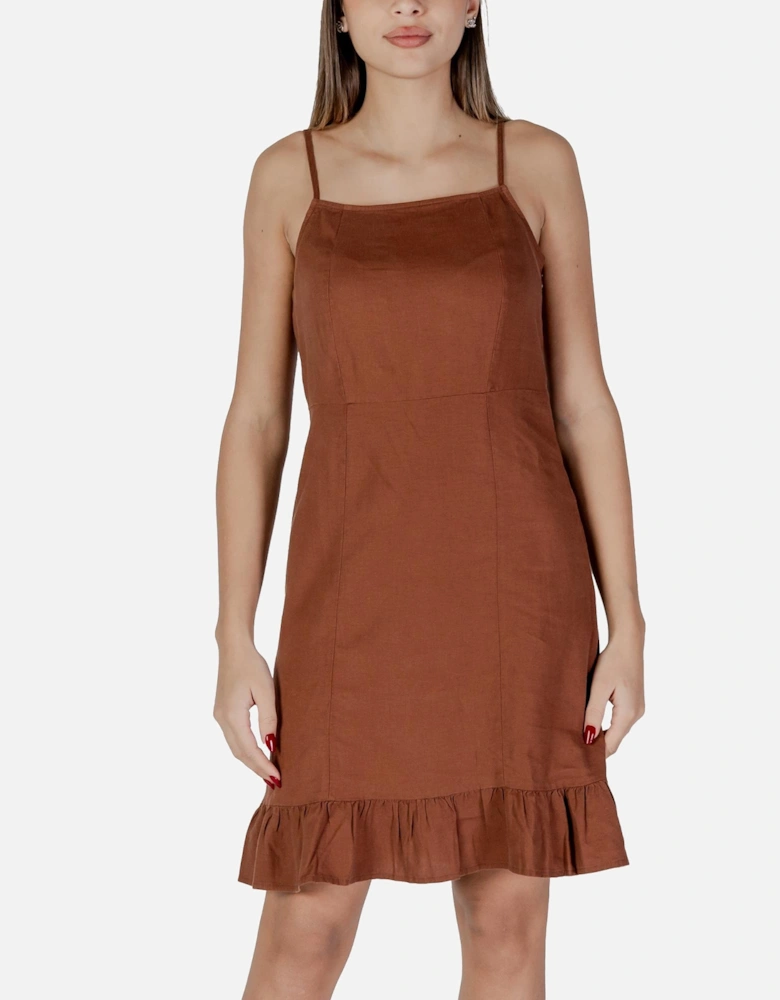 Slip On Linen-Blend Strappy Dress Women - Brown Dresses