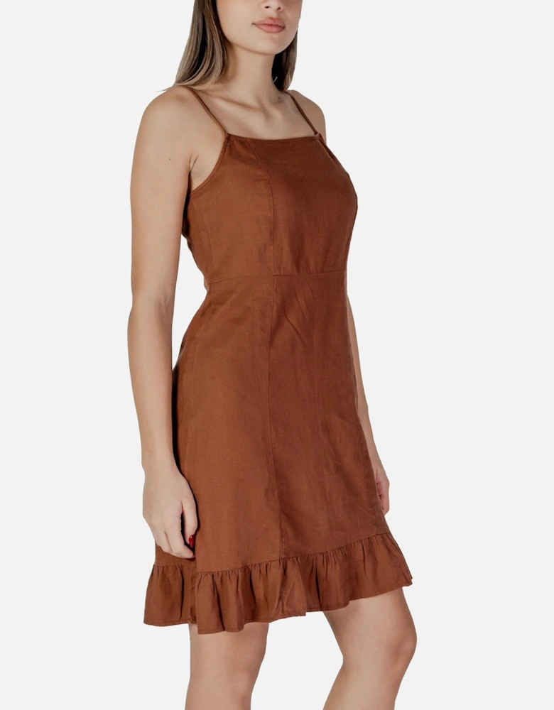 Slip On Linen-Blend Strappy Dress Women - Brown Dresses