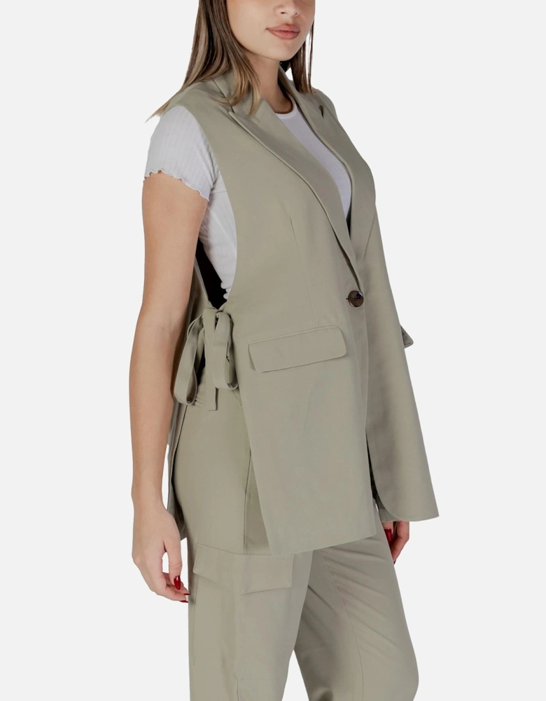 Sleeveless Button-Up Gilet with Front Pockets Women - Green