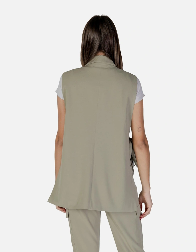 Sleeveless Button-Up Gilet with Front Pockets Women - Green