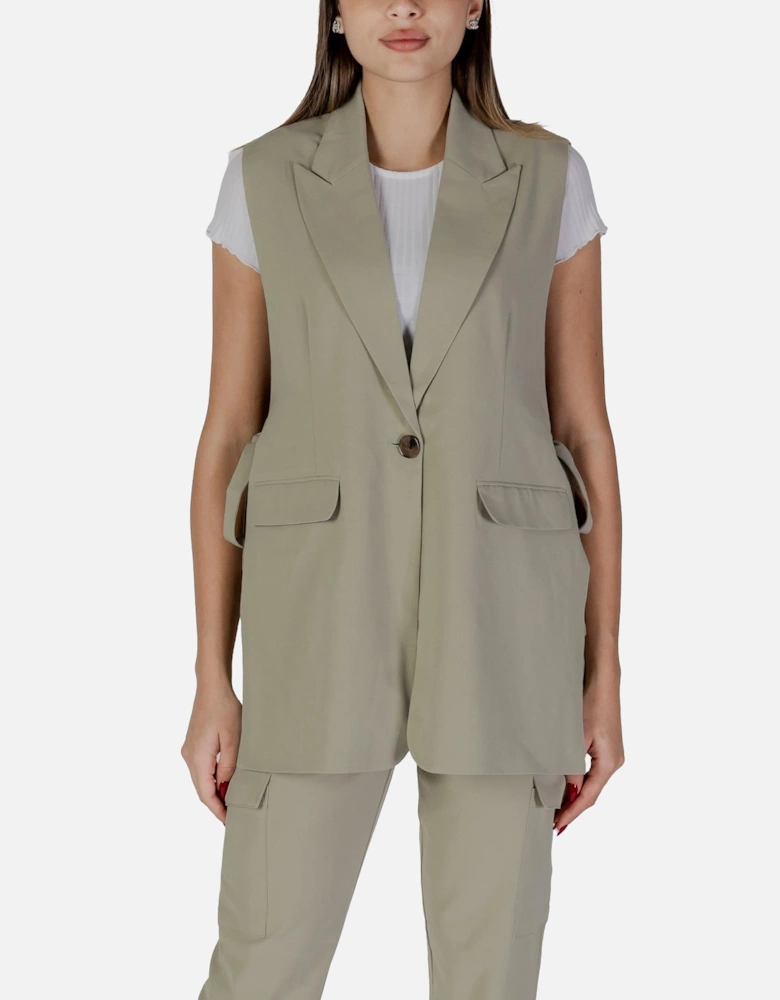 Sleeveless Button-Up Gilet with Front Pockets Women - Green
