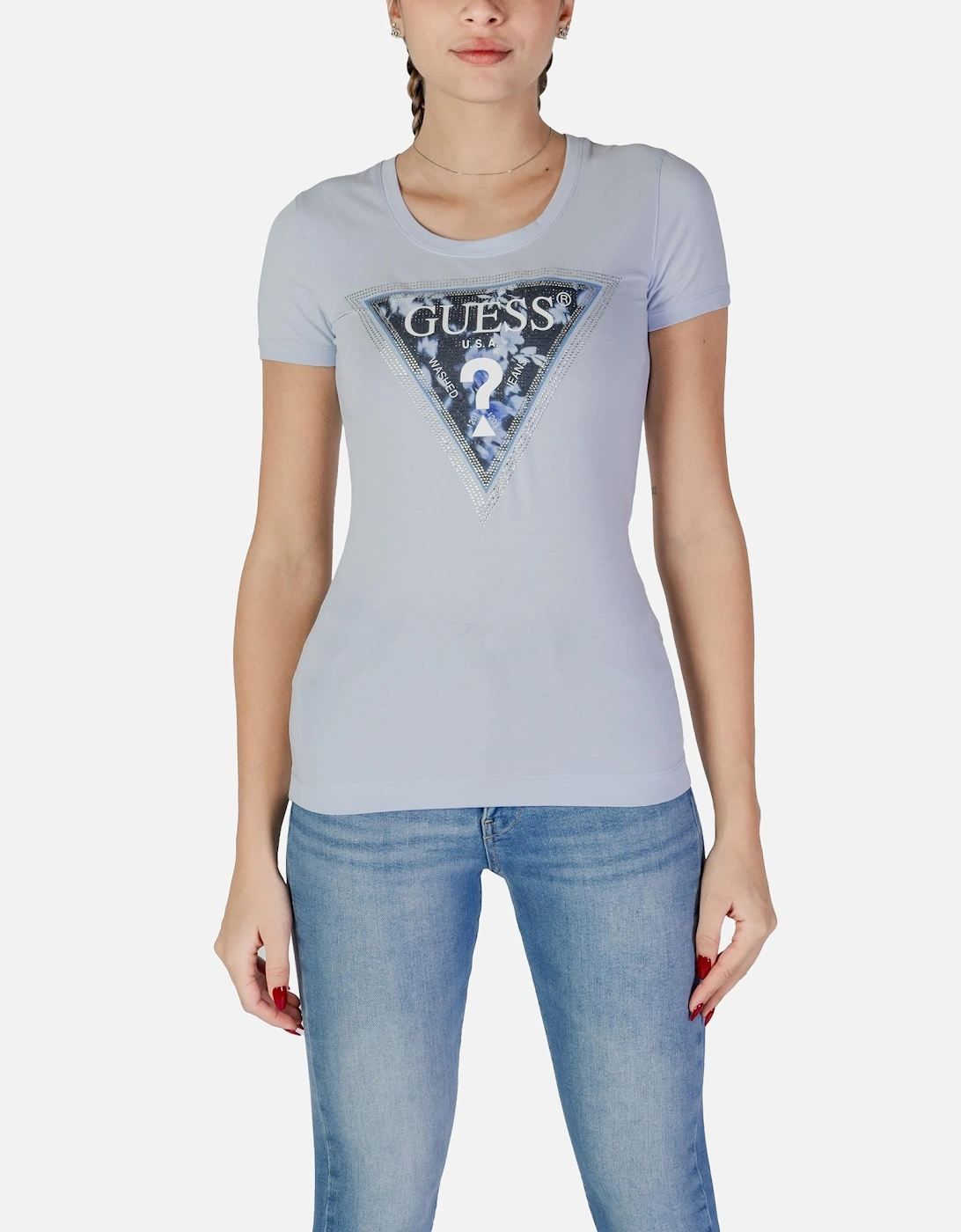 Printed Slip-On T-Shirt with Round Neck Women - Light Blue Shirts, 4 of 3