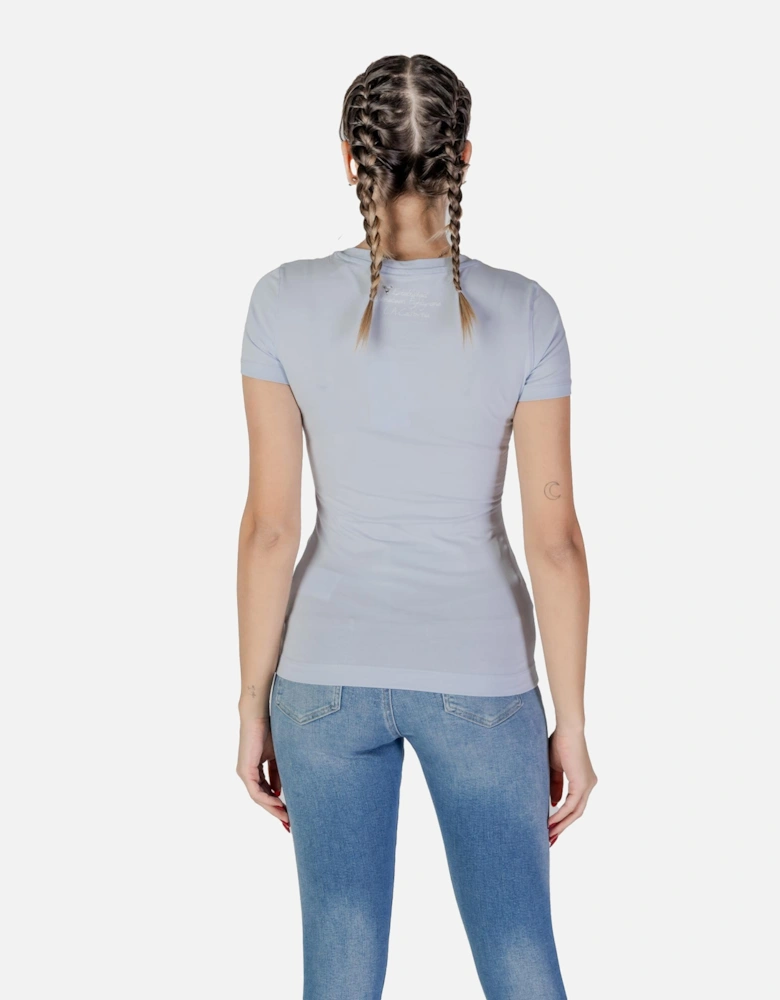 Printed Slip-On T-Shirt with Round Neck Women - Light Blue Shirts