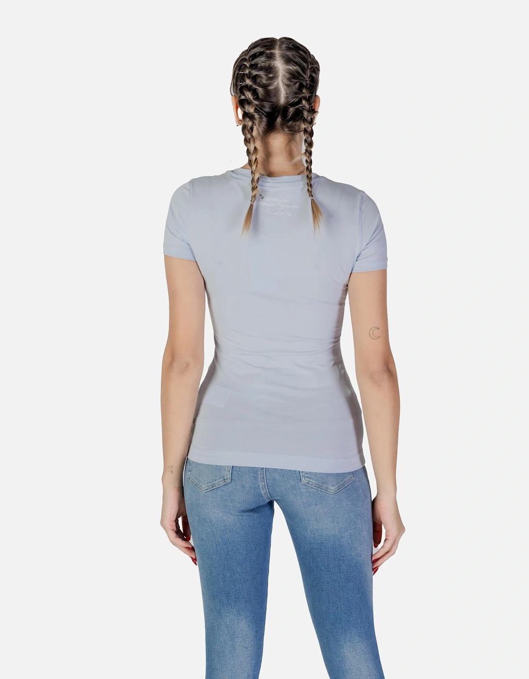 Printed Slip-On T-Shirt with Round Neck Women - Light Blue Shirts