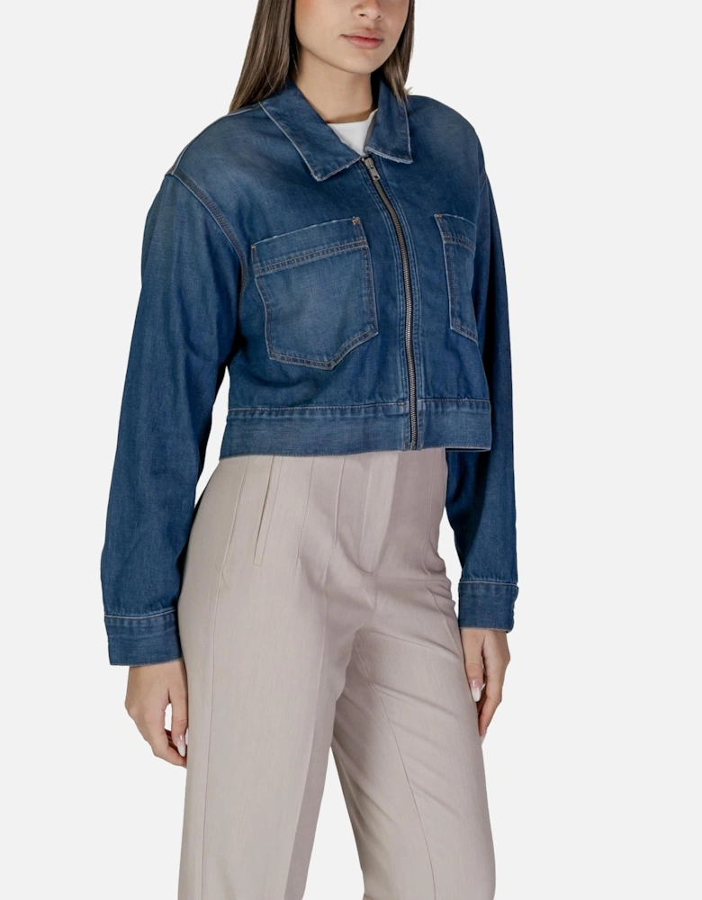 Womens Zip-Up Polo Collar Blazer - Blue