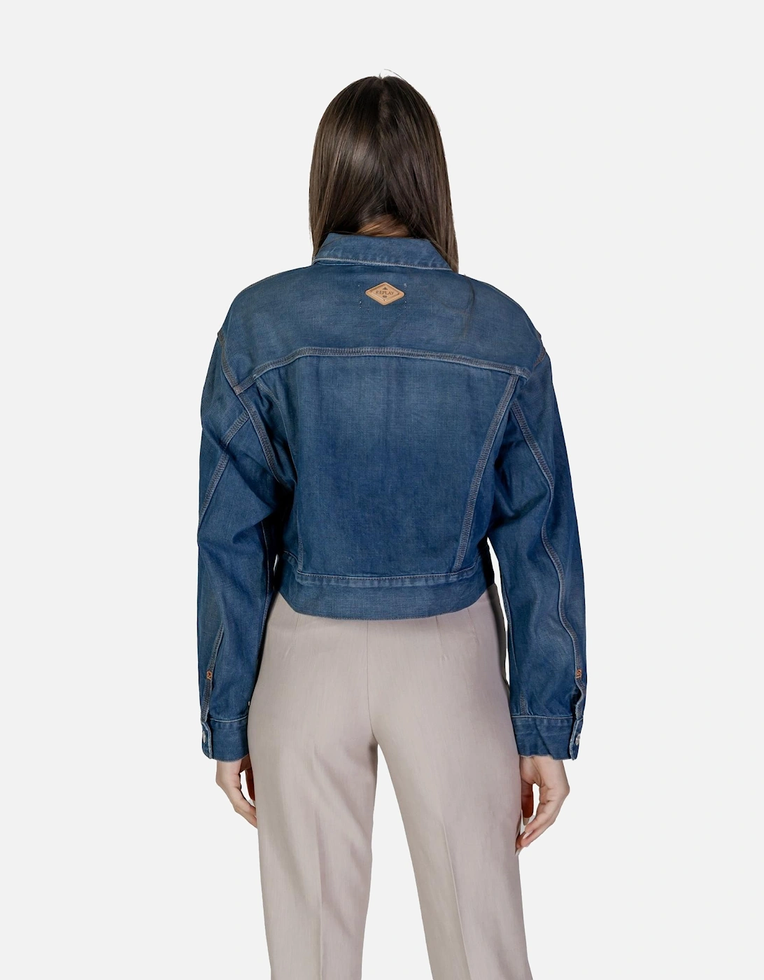 Womens Zip-Up Polo Collar Blazer - Blue