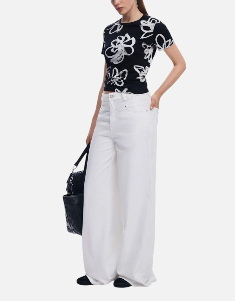 Printed Short Sleeve Round Neck T-Shirt Women - Black Shirts