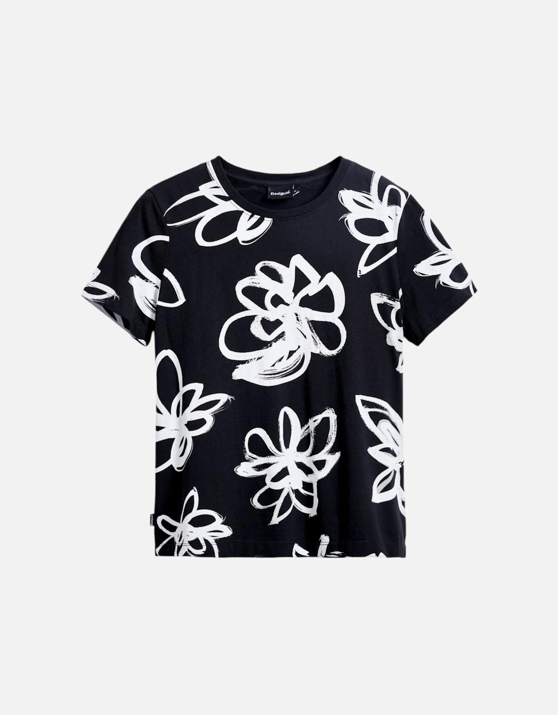 Printed Short Sleeve Round Neck T-Shirt Women - Black Shirts, 4 of 3