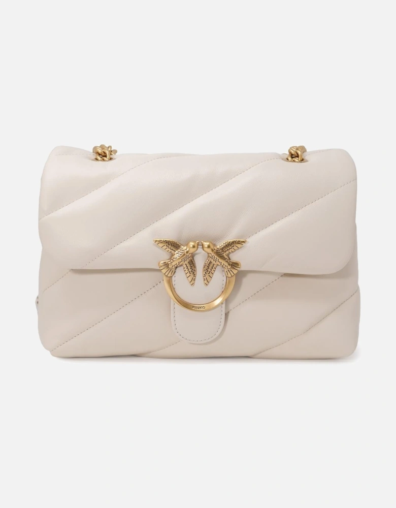 White Leather Shoulder Bag with Clip Fastening Women