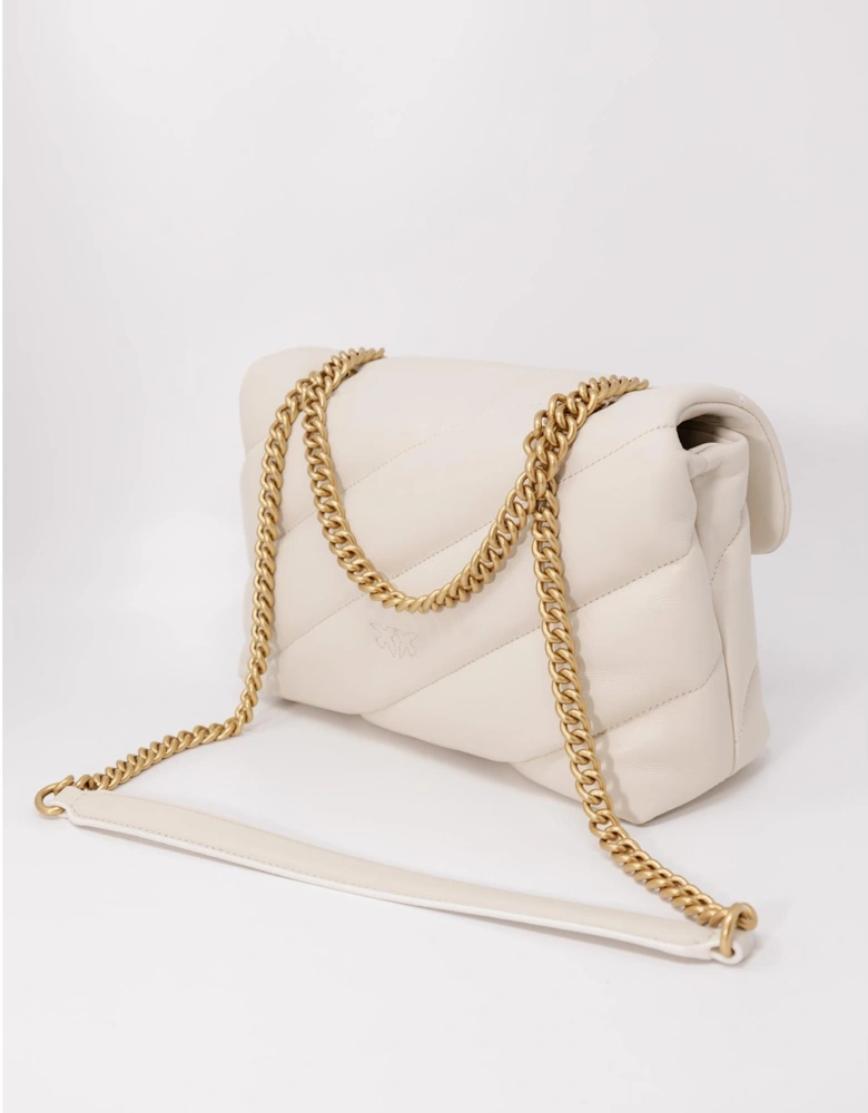 White Leather Shoulder Bag with Clip Fastening Women