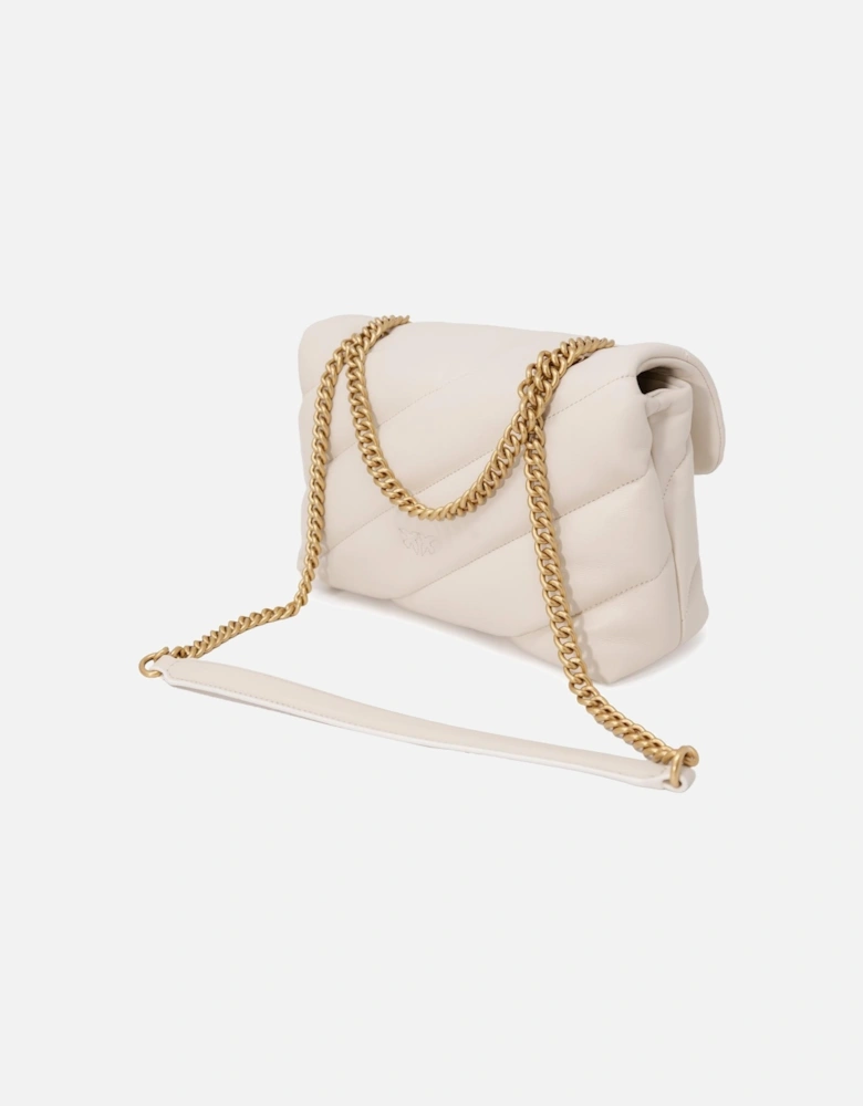 White Leather Shoulder Bag with Clip Fastening Women