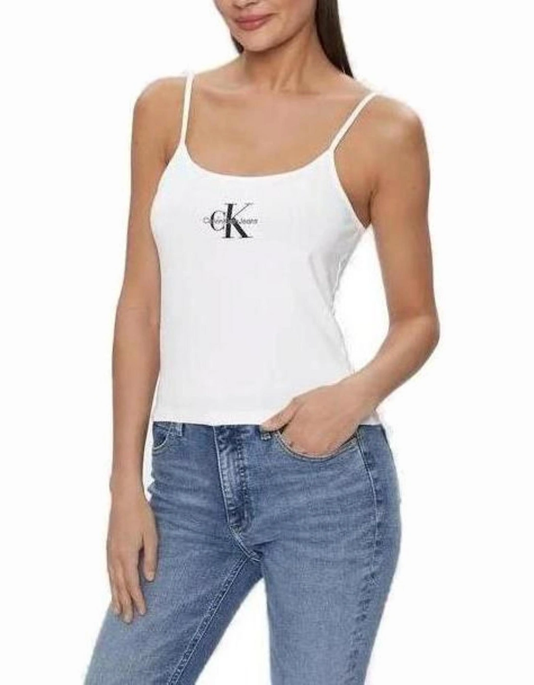 Printed White Cotton Tank Top Women