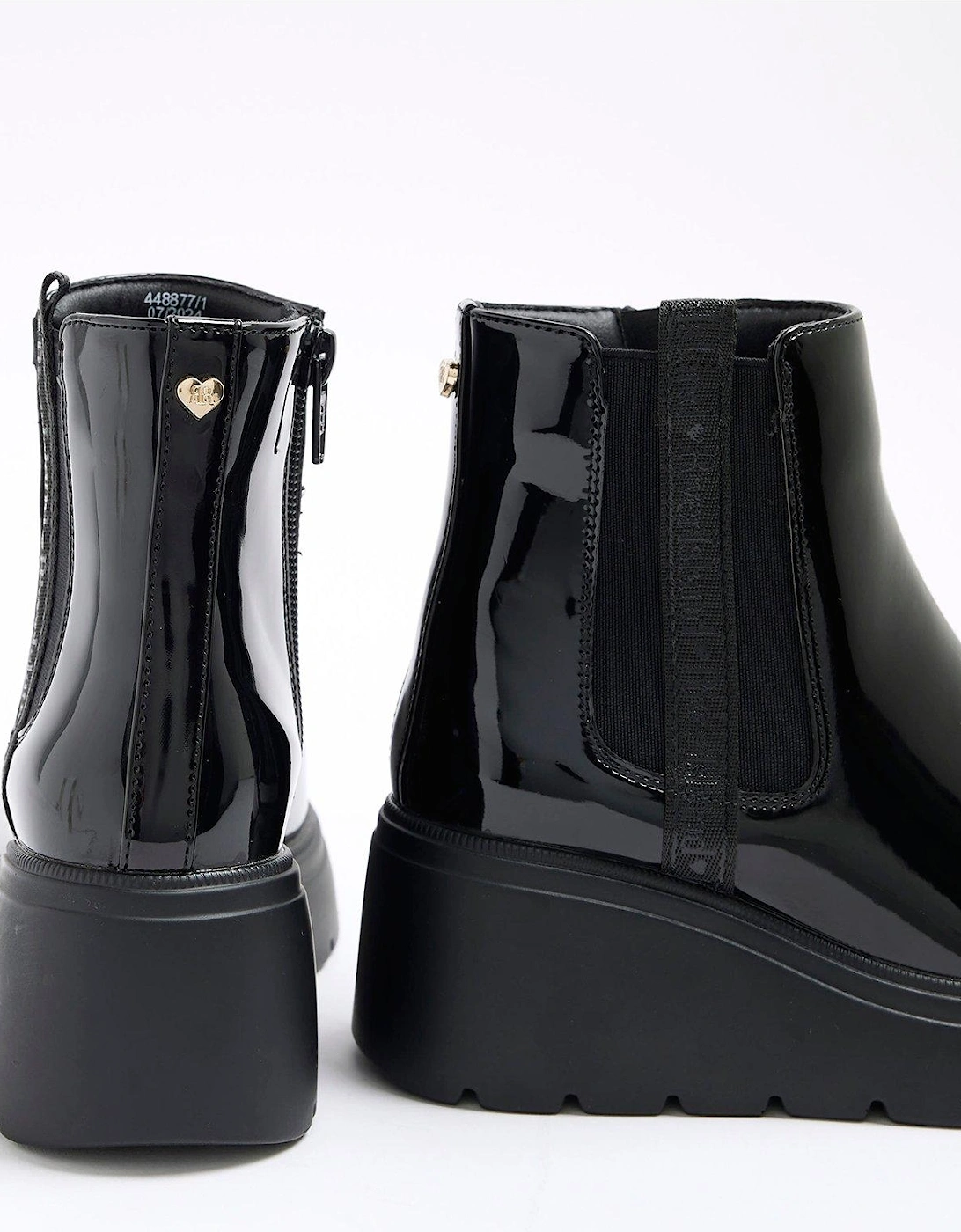 Girls Patent Wedge Boots - Black