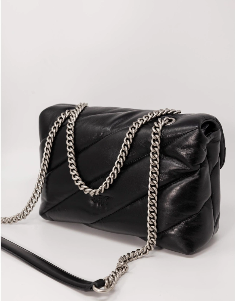 Leather Shoulder Bag with Clip Fastening Women - Black