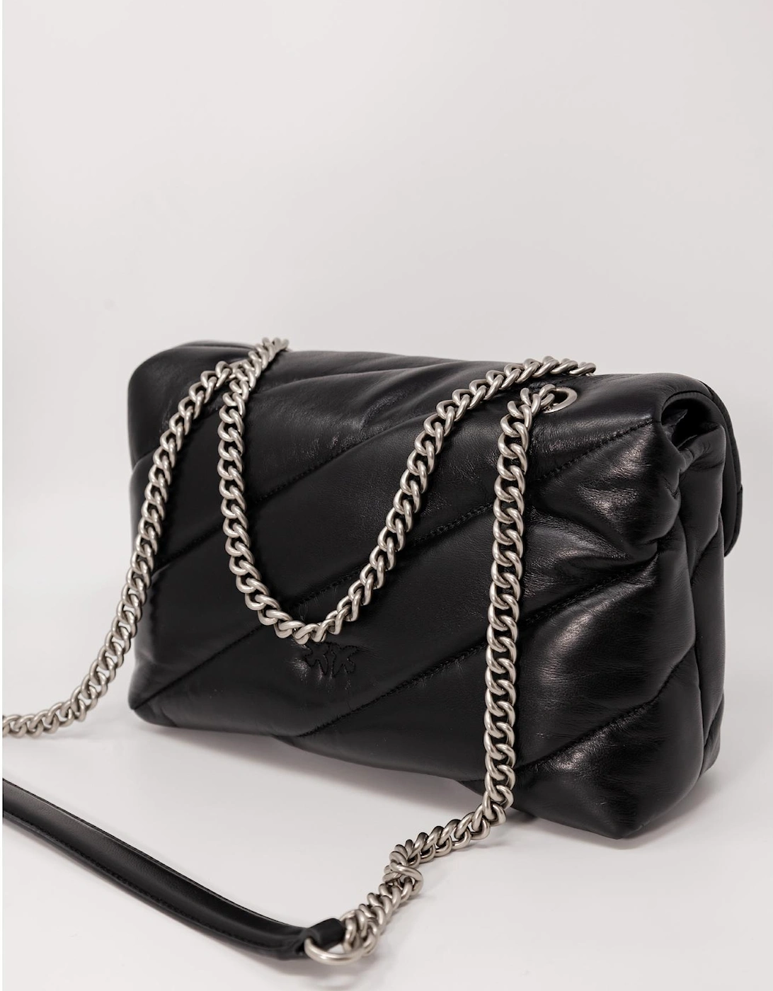 Leather Shoulder Bag with Clip Fastening Women - Black