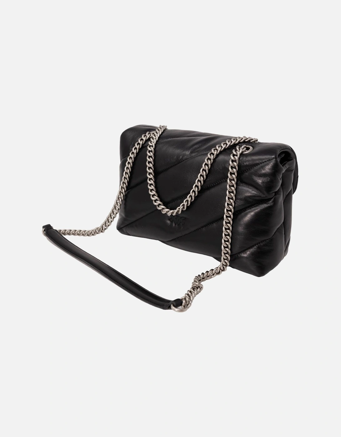 Leather Shoulder Bag with Clip Fastening Women - Black