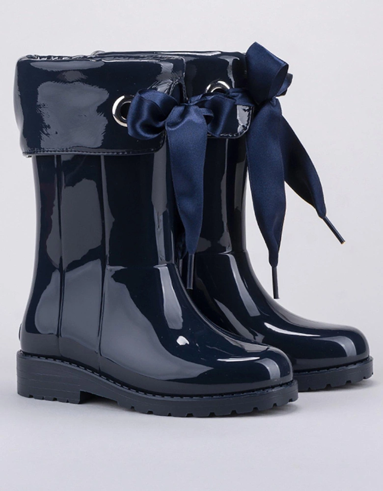 Campera Charol Bow Wellington Boot - Navy