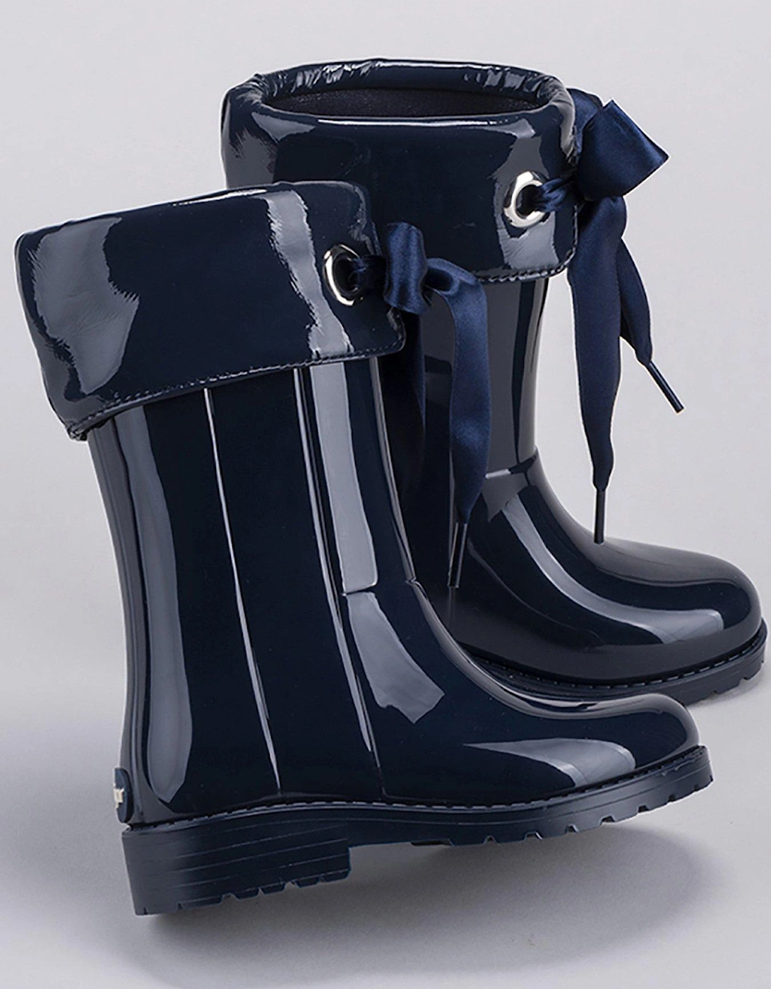 Campera Charol Bow Wellington Boot - Navy