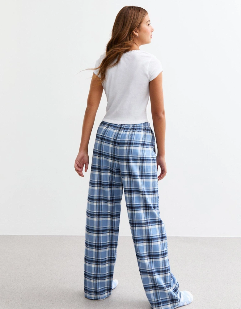 Girls Blue Plaid Long Pyjama Set