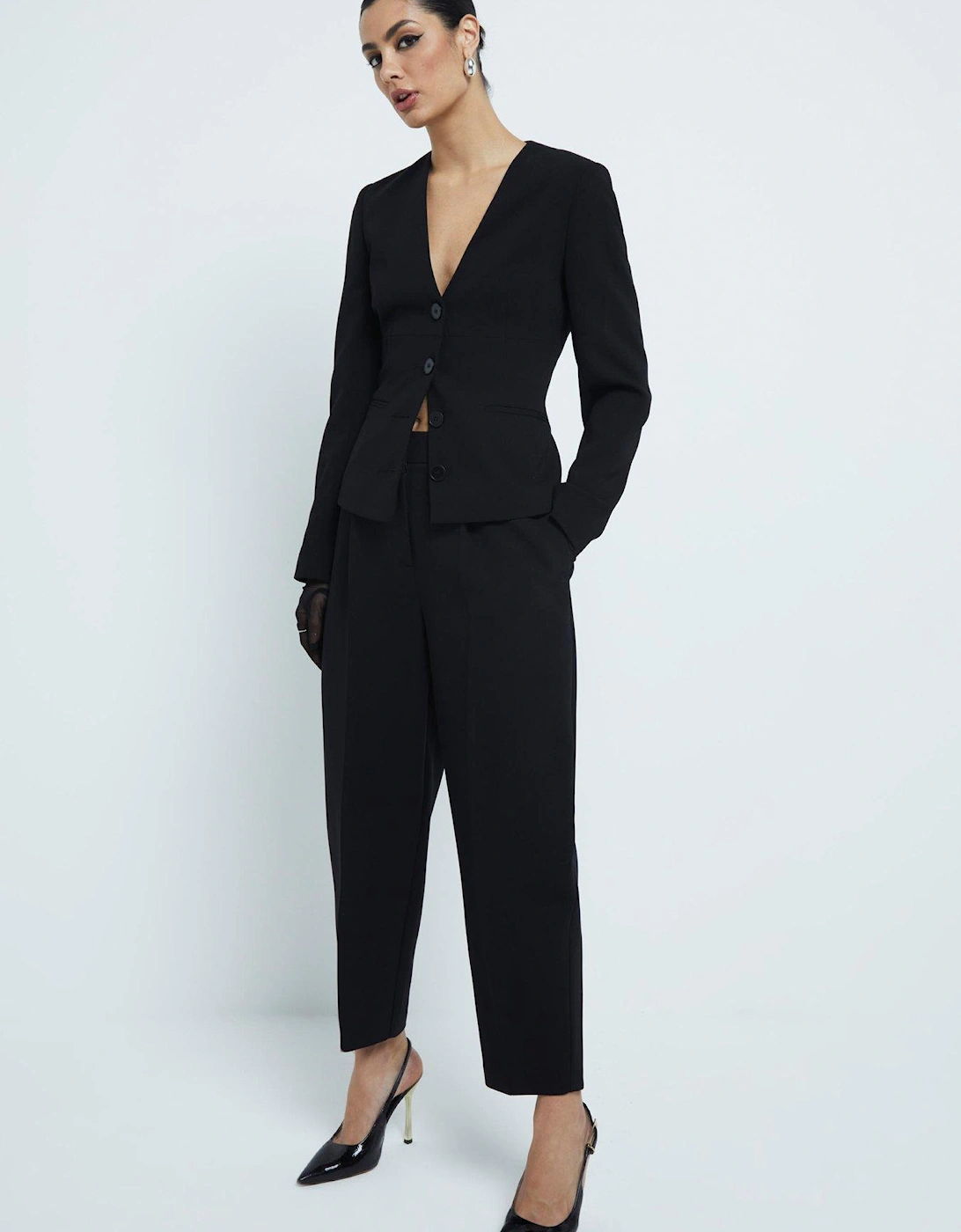Slim Barrel Leg Trouser - Black