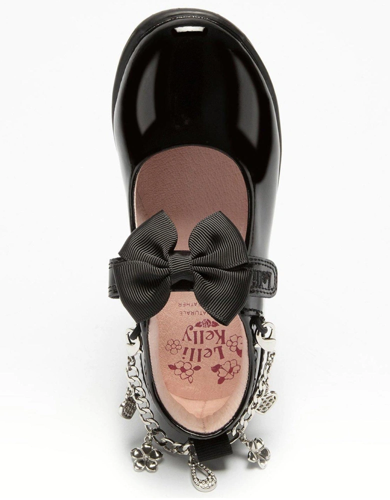 Alicia Bracelet Removeable Bow Patent School Shoe - Black