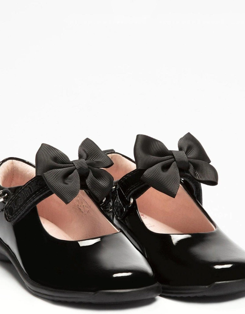 Alicia Bracelet Removeable Bow Patent School Shoe - Black