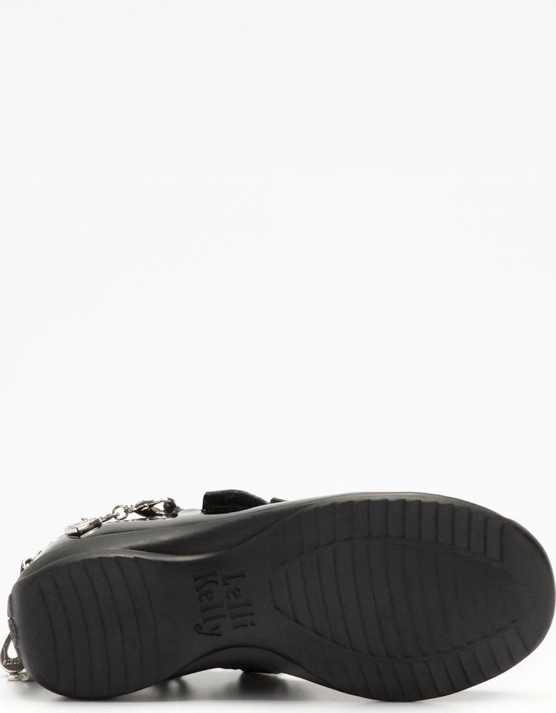 Alicia Bracelet Removeable Bow Patent School Shoe - Black