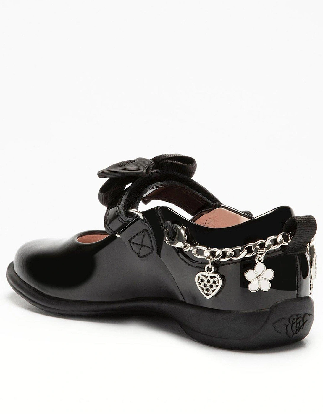 Alicia Bracelet Removeable Bow Patent School Shoe - Black