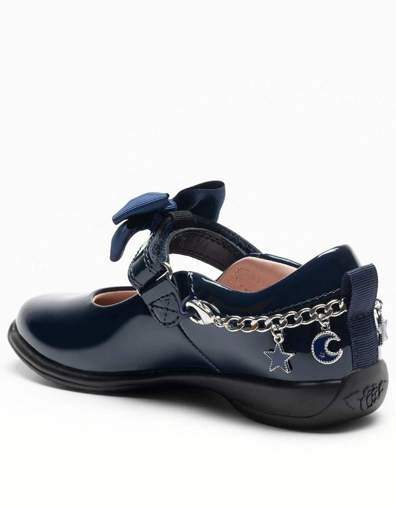 Alexandra Navy Bracelet Removeable Bow Patent Shoe - Navy