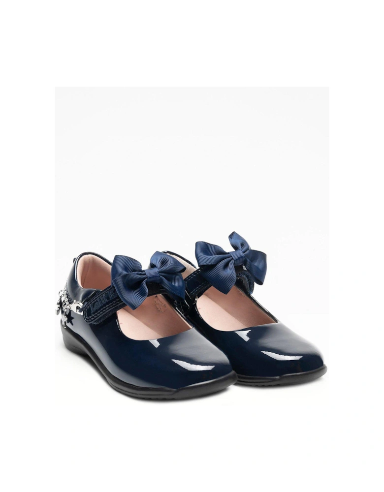 Alexandra Navy Bracelet Removeable Bow Patent Shoe - Navy