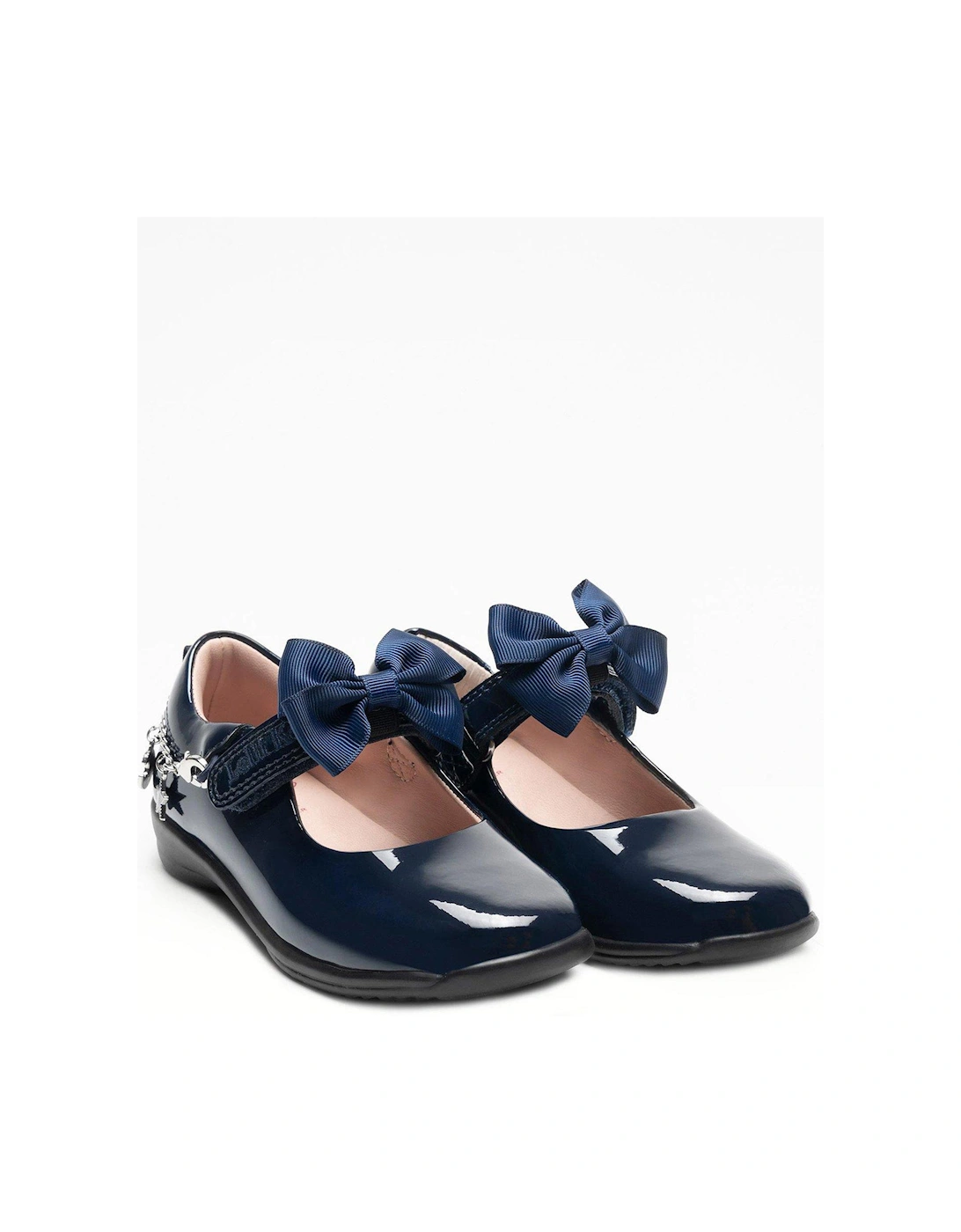 Alexandra Navy Bracelet Removeable Bow Patent Shoe - Navy