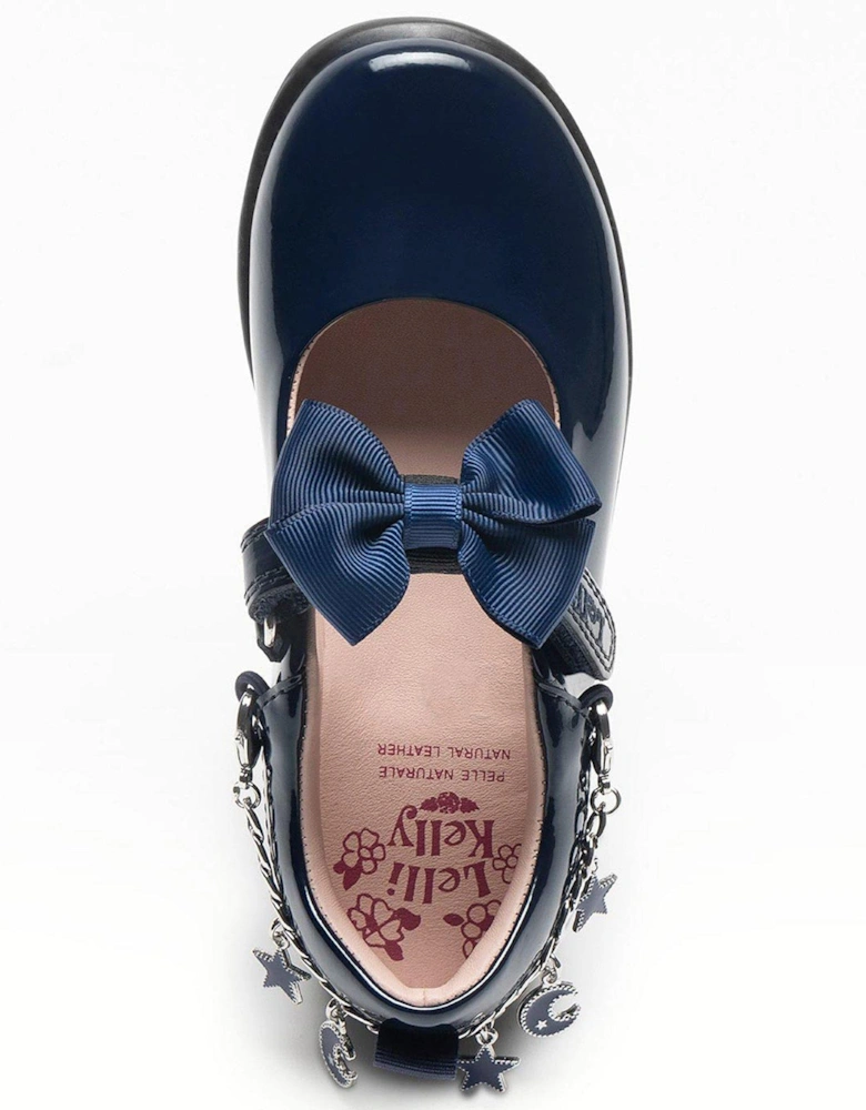 Alexandra Navy Bracelet Removeable Bow Patent Shoe - Navy