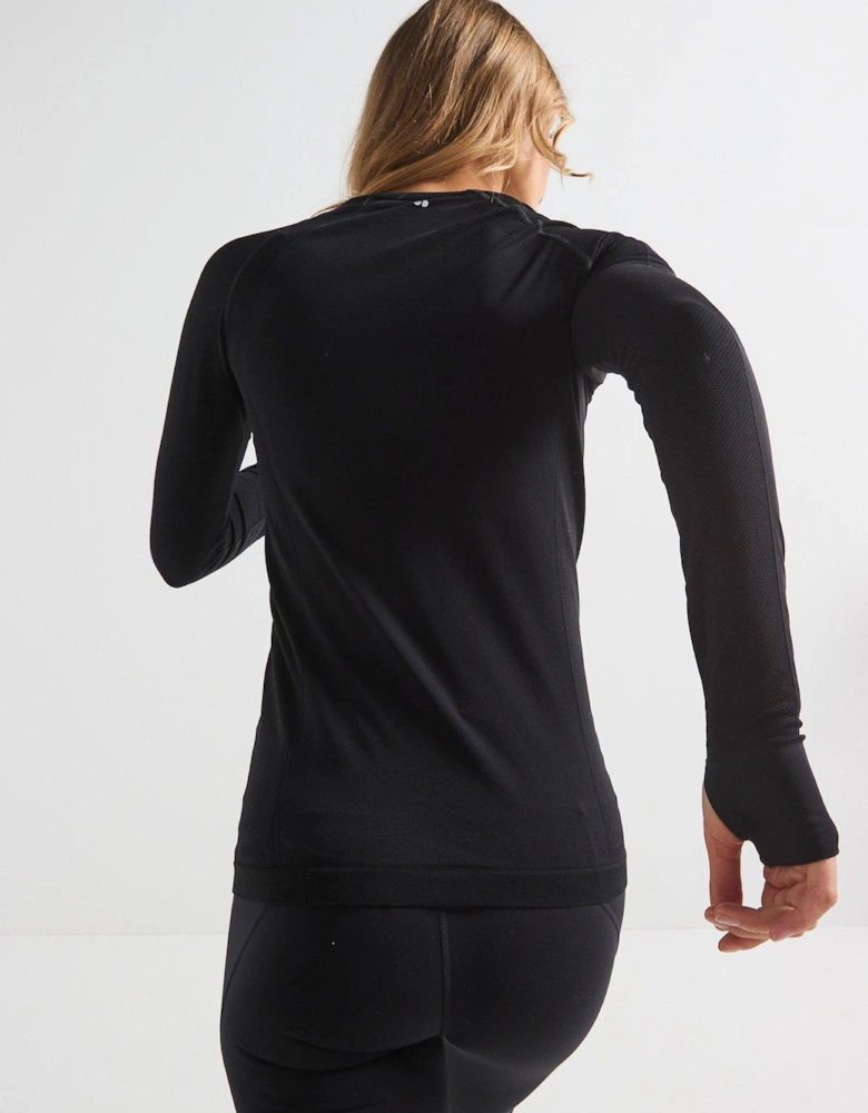 Womens Training Athlete Seamless Workout Long Sleeve Top - Black