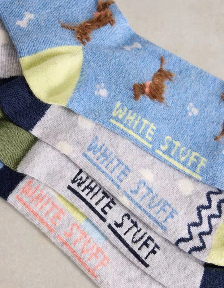 Women's Doggy Ankle Socks 4 Pack Blue Multi