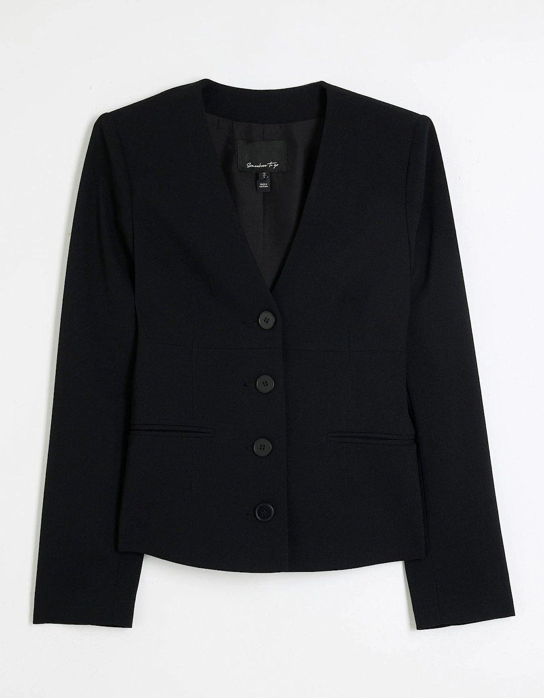 V Neck Button Front Blazer - Black