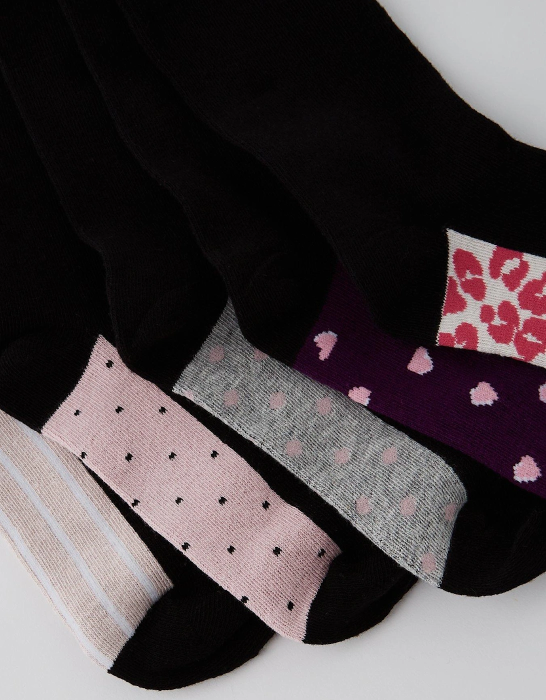 5Pk Printed Ankle Socks - black