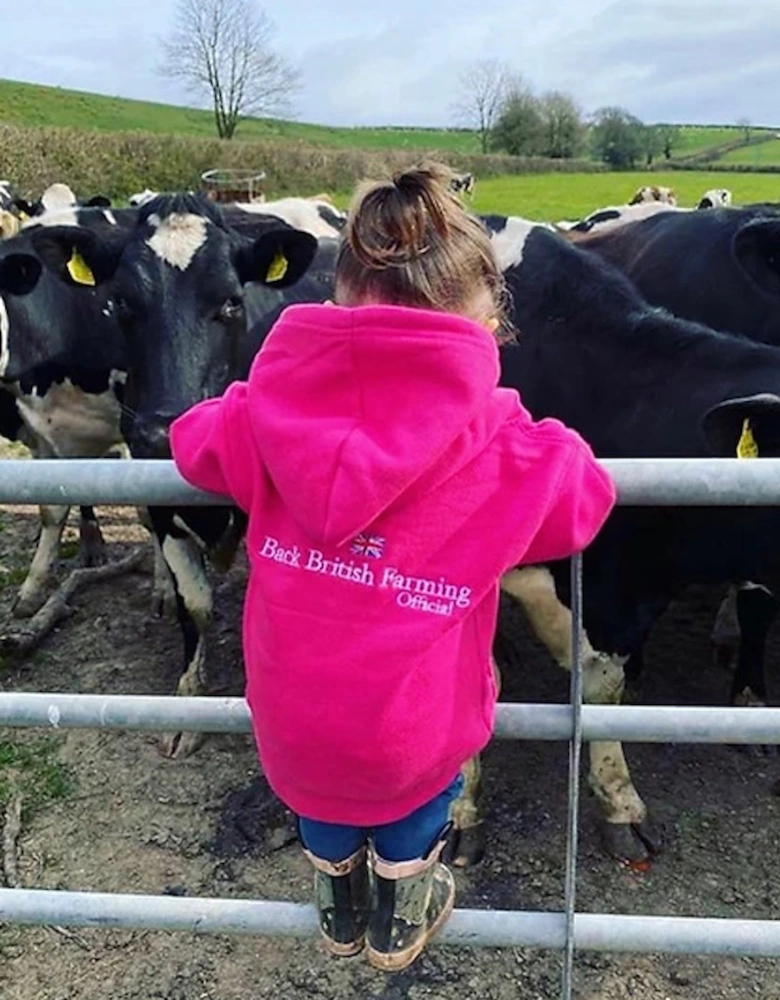 Back British Farming Children's Hoodie Hot Pink