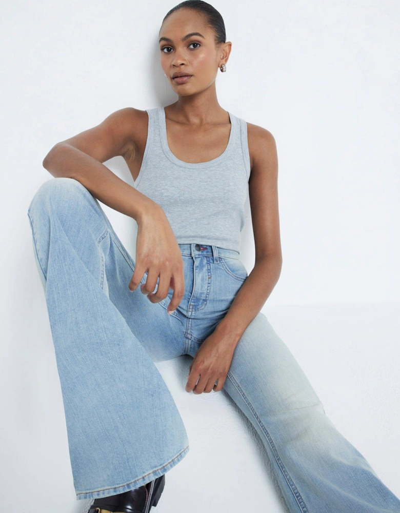 High Rise Tummy Hold Flare Jean - Light Denim