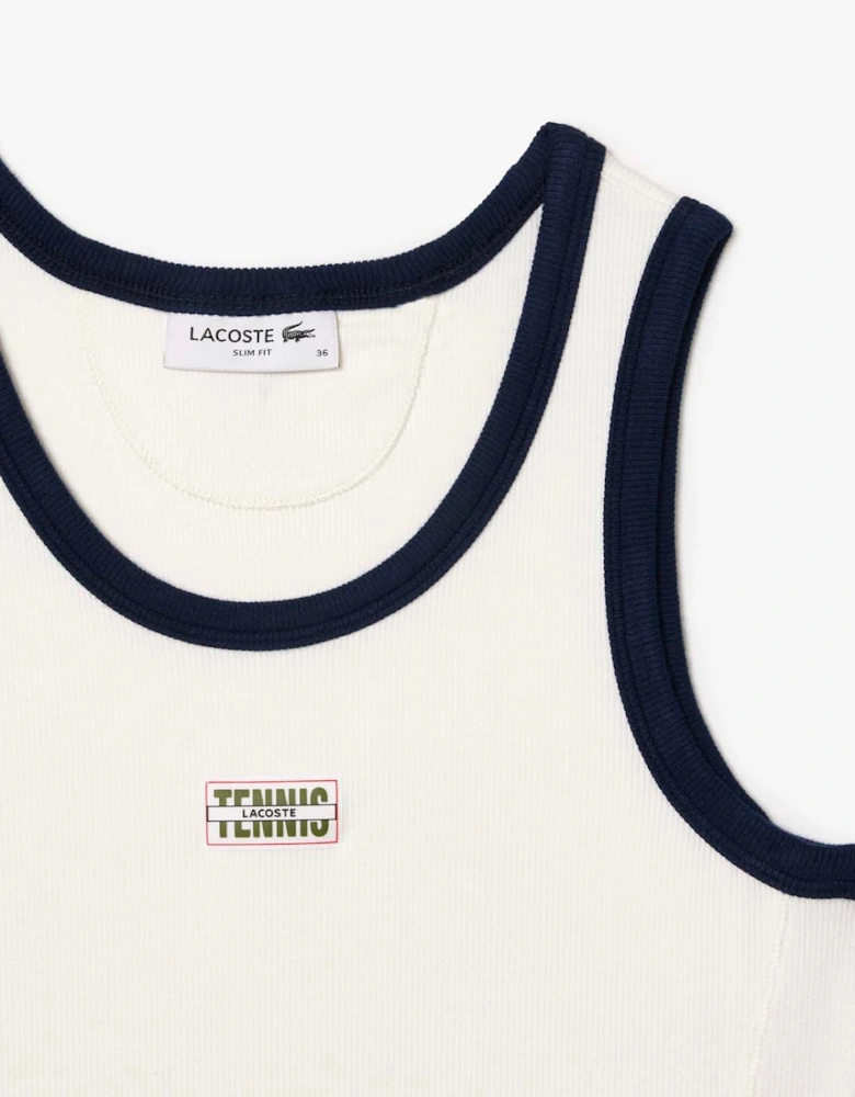 Flowing Rib Knit Tennis Badge Tank Top