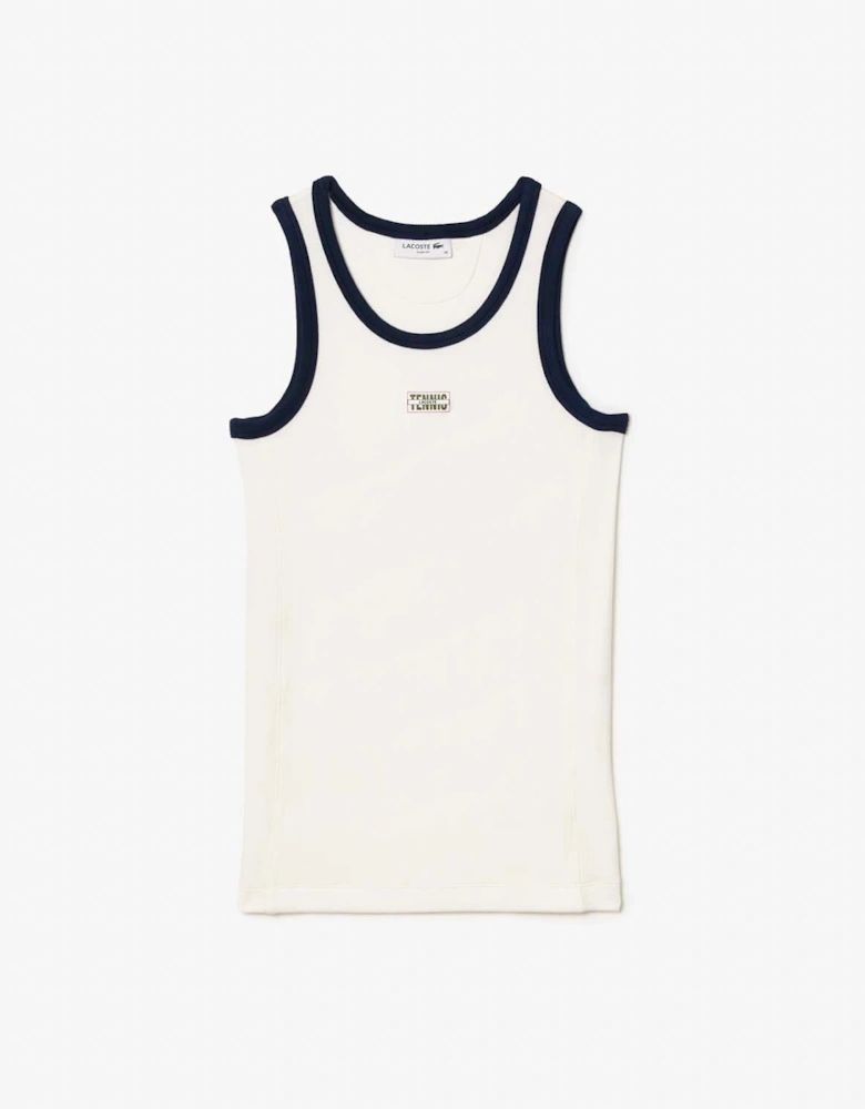 Flowing Rib Knit Tennis Badge Tank Top