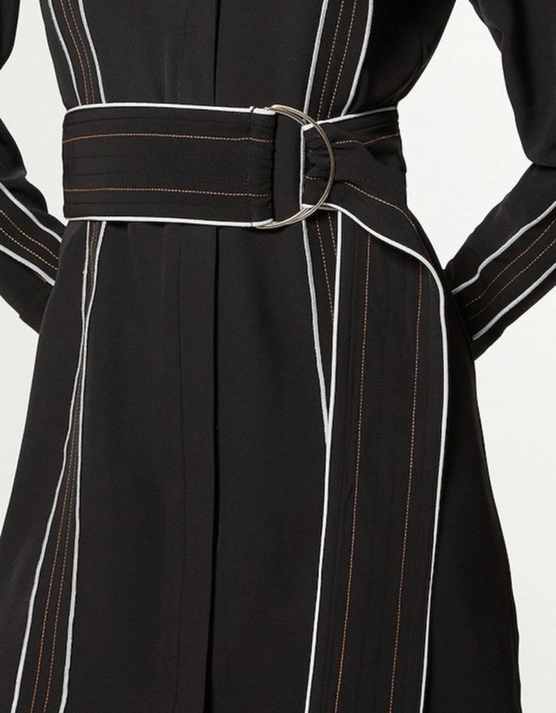 Soft Tailored Contrast Tipped Belted Wrap Mini Dress