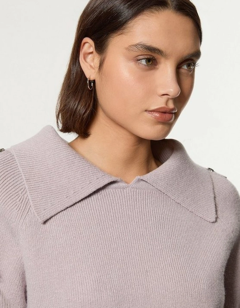 Compact Wool Look Zip Detail Fly Collar Jumper