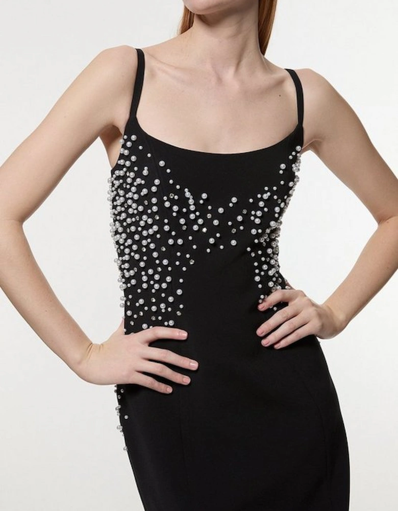 Pearl And Diamante Embellished Tailored Pencil Dress