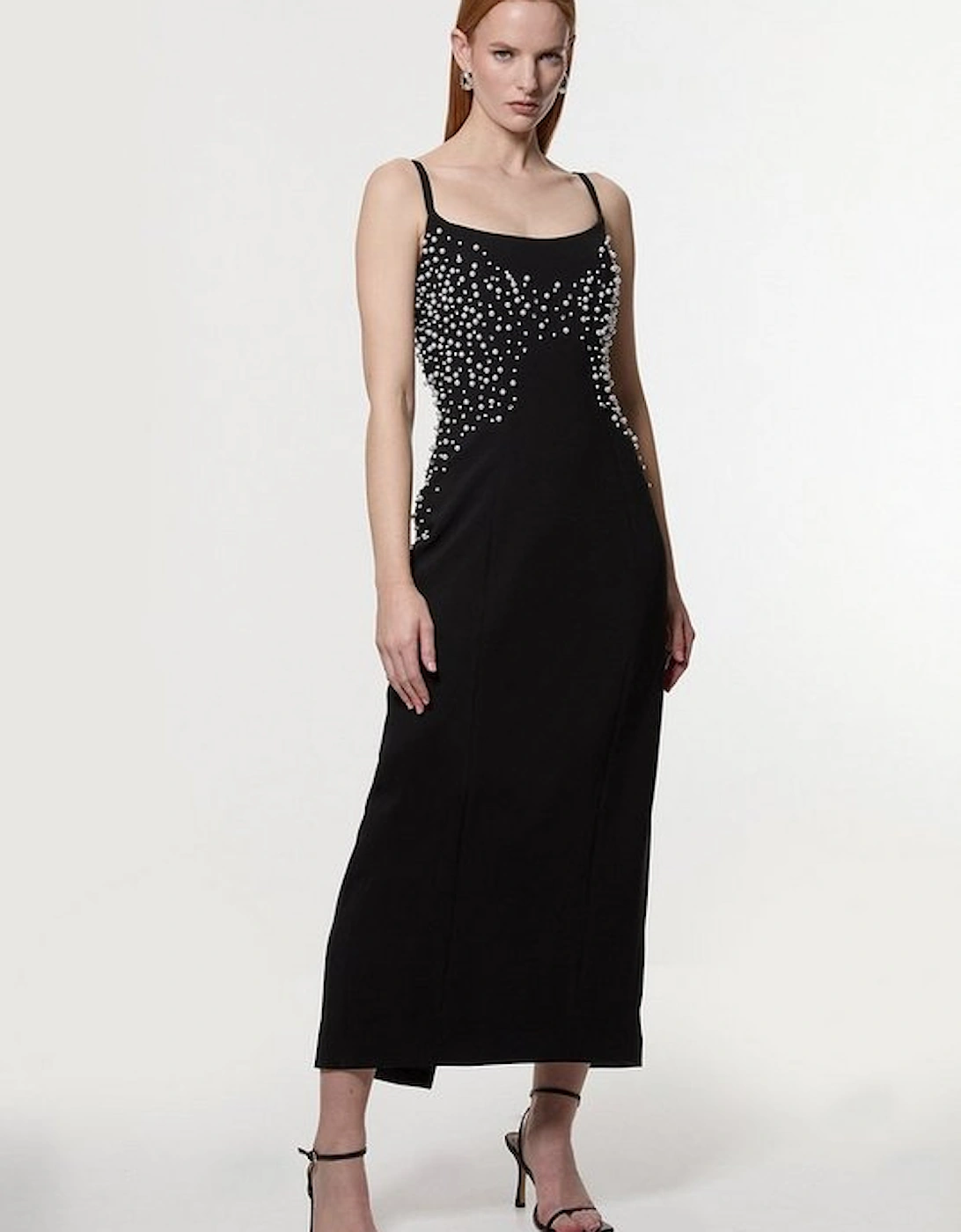 Pearl And Diamante Embellished Tailored Pencil Dress