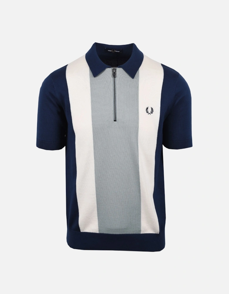 Vertical Stripe Zip Neck Polo Tennis Blue/Silver Blue/Ecru