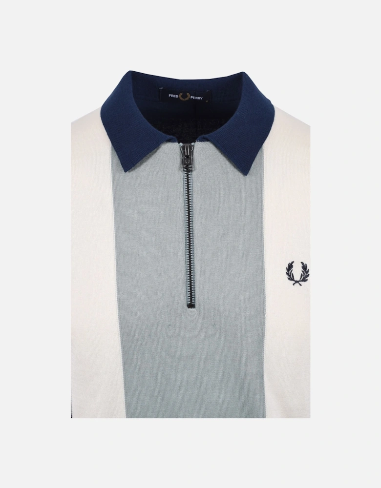 Vertical Stripe Zip Neck Polo Tennis Blue/Silver Blue/Ecru